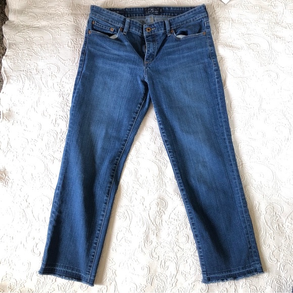 Lucky Brand Denim - Lucky Brand Sweet Crop Straight Leg Cut Off Raw Cuff Hem Medium Wash Denim Jeans